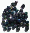 50 8mm Diagonal Hole Metallic Green AB Cube Beads